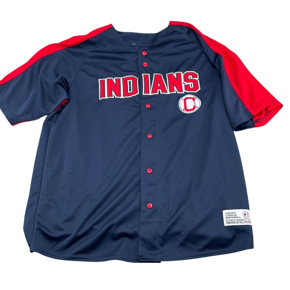 MLB Jersey Men XLarge Blue Red White CLEVELAND‎ INDIANS Dynasty Colorblock NWT
